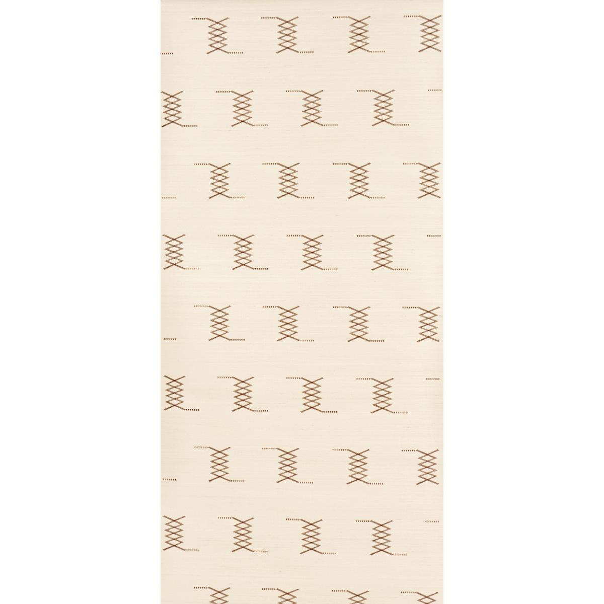 Schumacher Kin Sisal Embroidery Hazel On Ivory Wallpaper