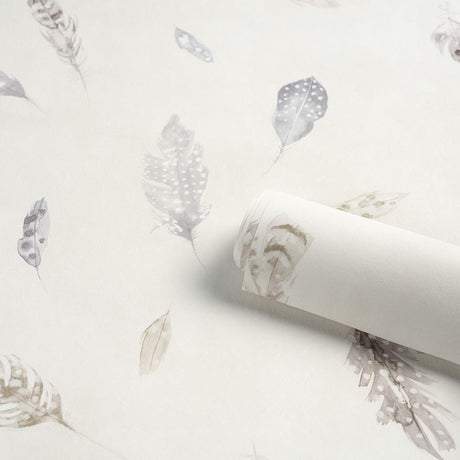 Schumacher Woodland Feathers Pebble Wallpaper
