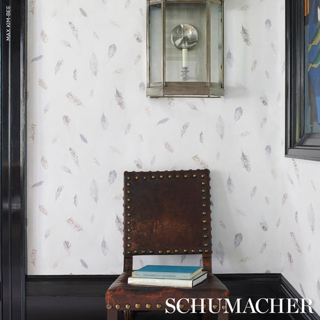 Schumacher Woodland Feathers Pebble Wallpaper