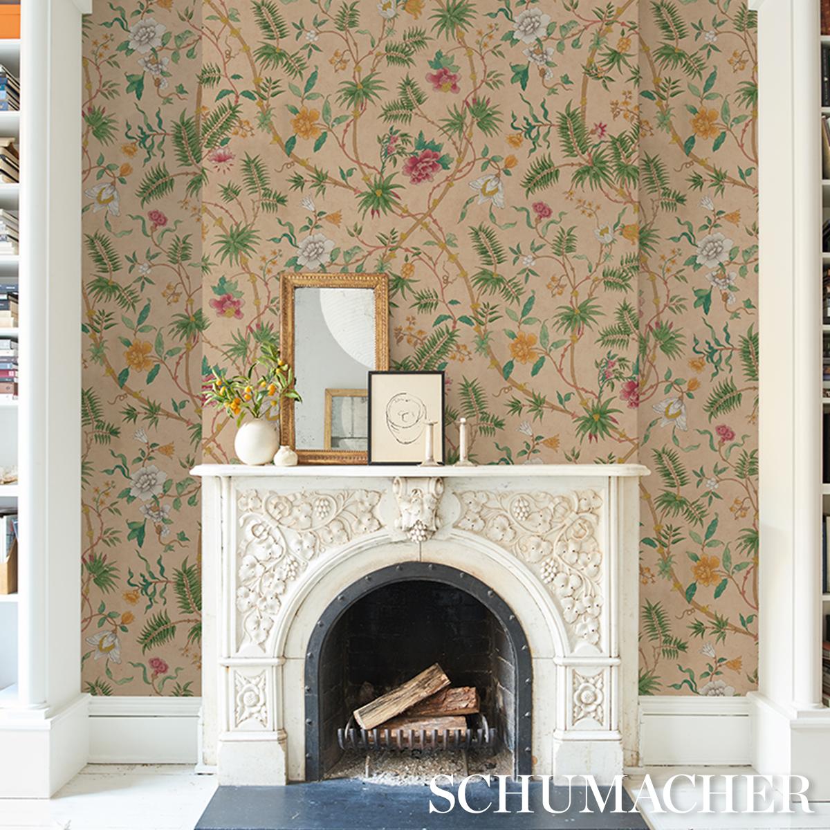 Schumacher Arasi Botanical Coral Wallpaper