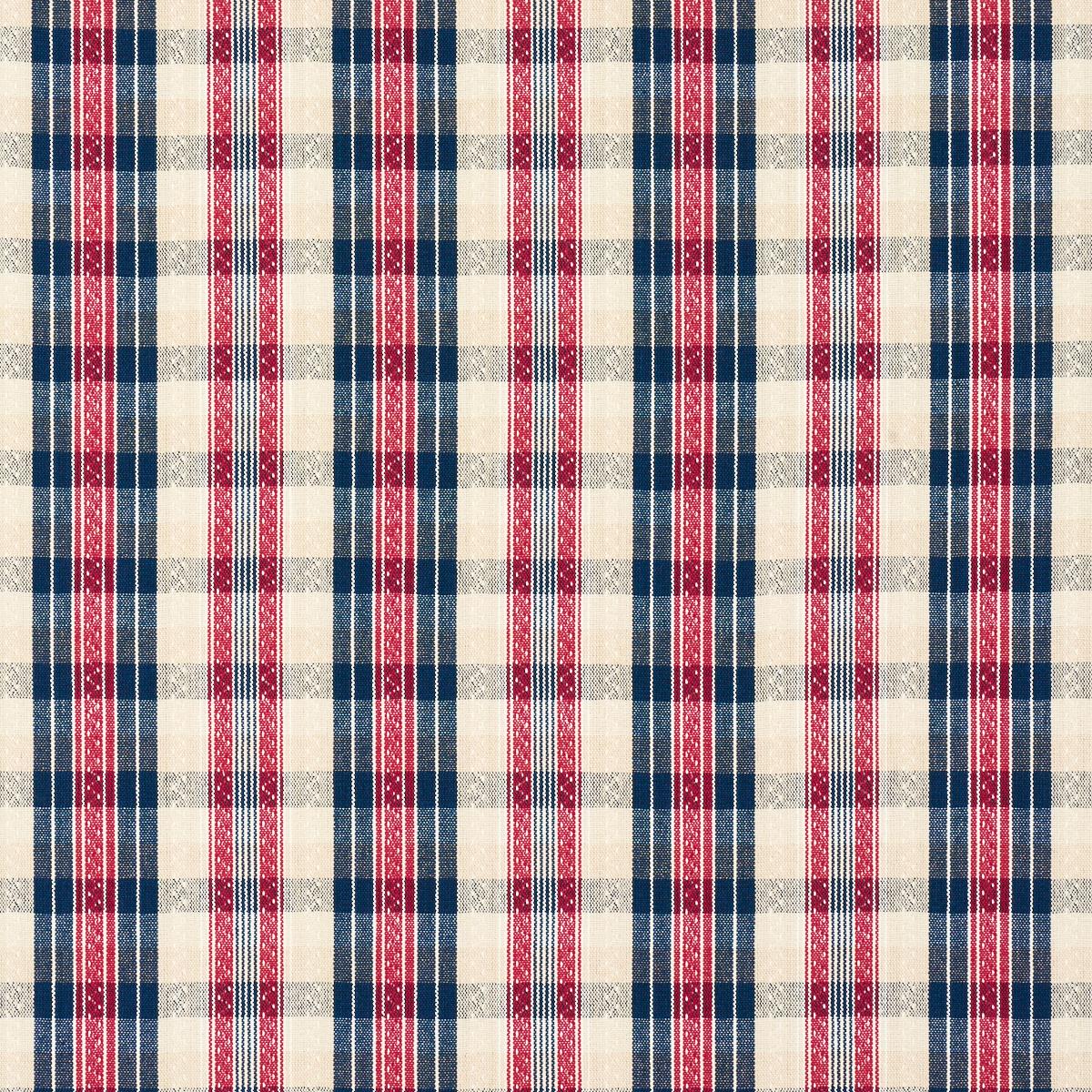 Schumacher Fonda Hand Woven Plaid Rouge & Navy Fabric
