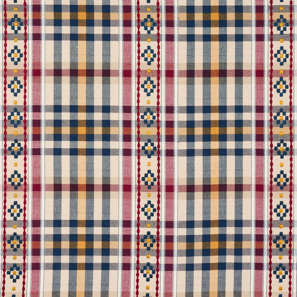 Schumacher Hutton Hand Woven Check Rouge & Navy Fabric