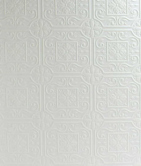 Brewster Home Fashions Ibold White Tin Ceiling Scroll Paintable Wallpaper