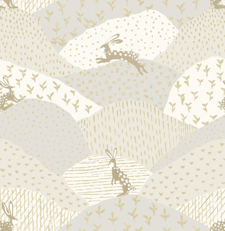 A-Street Prints Peter Light Grey Rabbit Fields Wallpaper