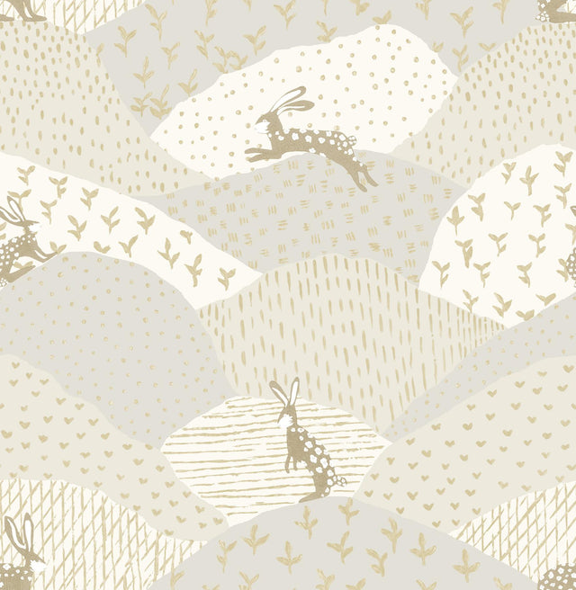 A-Street Prints Peter Light Grey Rabbit Fields Wallpaper