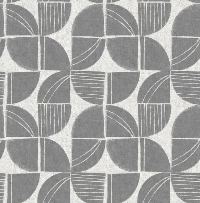 A-Street Prints Baxter Charcoal Semicircle Mosaic Wallpaper