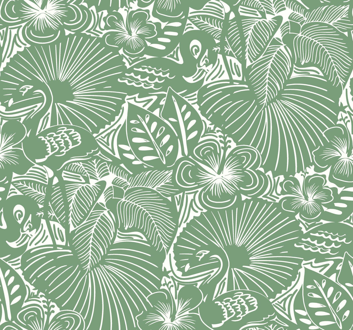 A-Street Prints Idalia Green Floral Flamingo Wallpaper