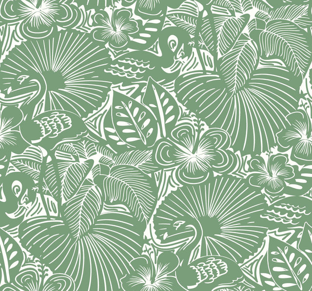 A-Street Prints Idalia Green Floral Flamingo Wallpaper