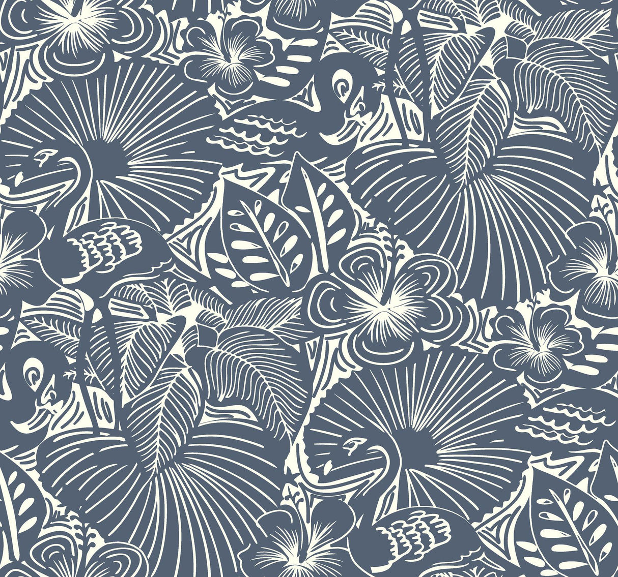 A-Street Prints Idalia Navy Floral Flamingo Wallpaper