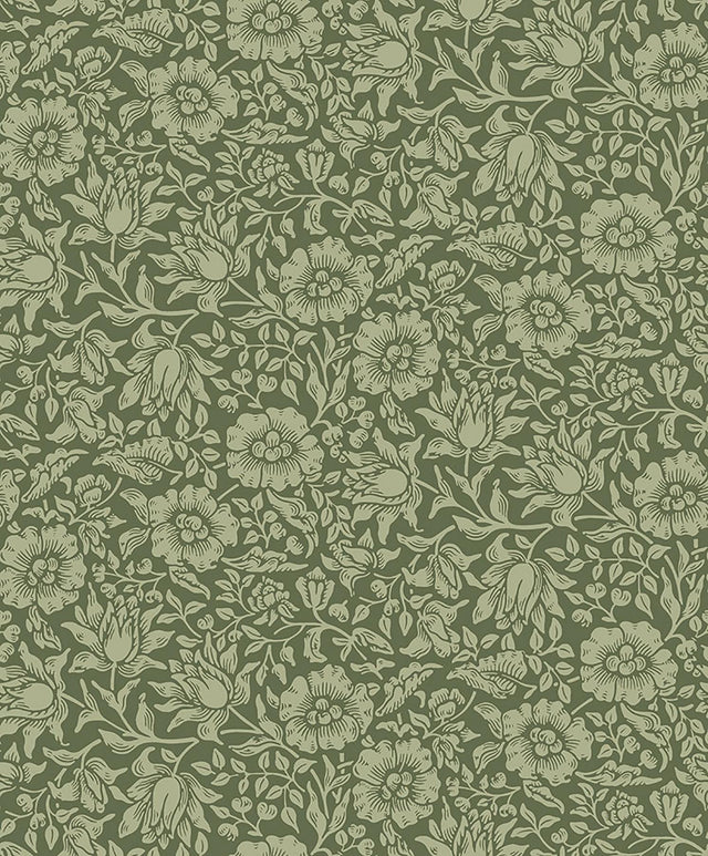 A-Street Prints Mallow Dark Green Floral Vine Wallpaper