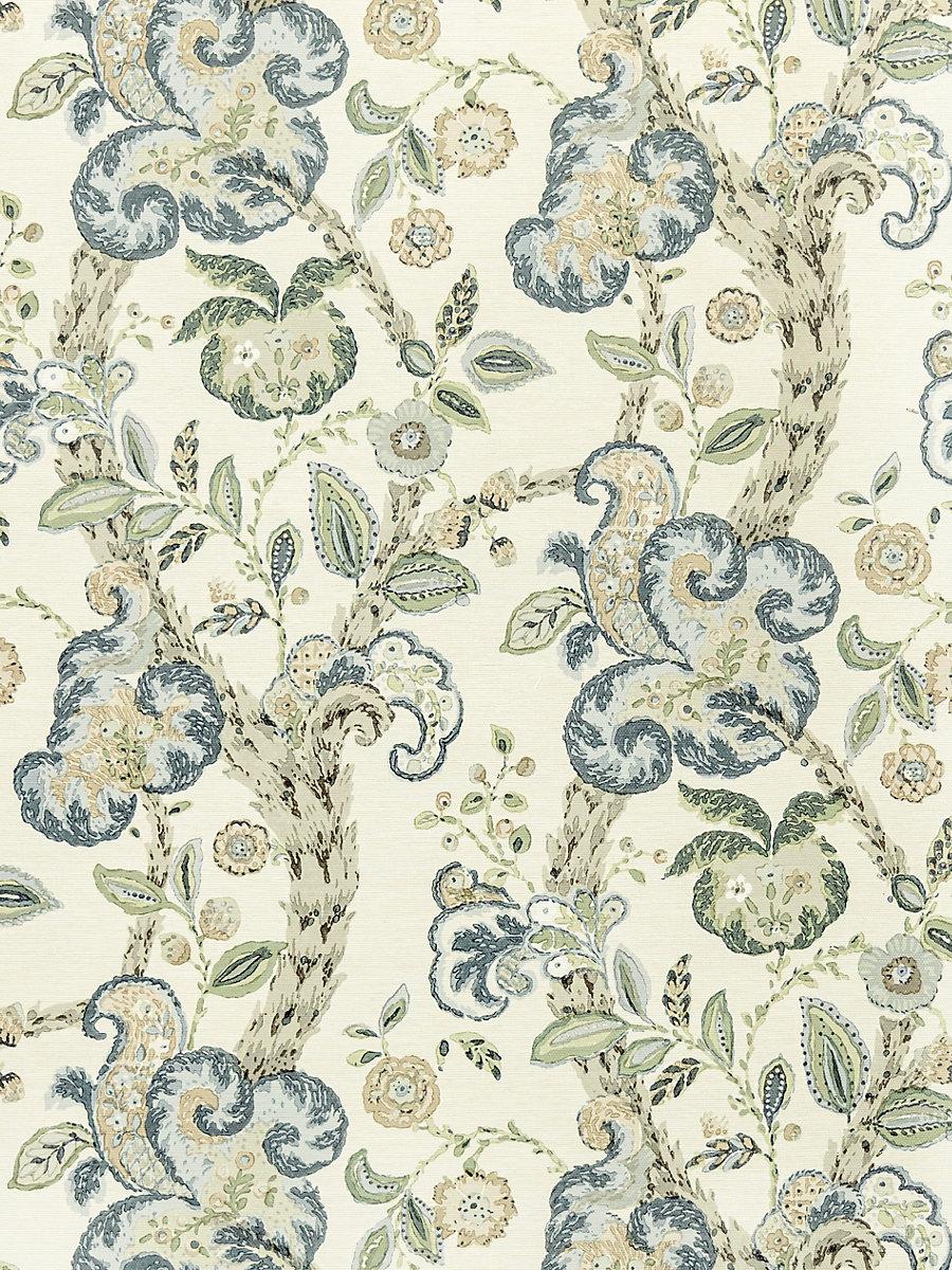 Scalamandre Cumbria Wallcovering Aquamarine On Ivory Wallpaper