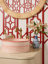 Scalamandre Joanna Fret Lacquer Red Wallpaper
