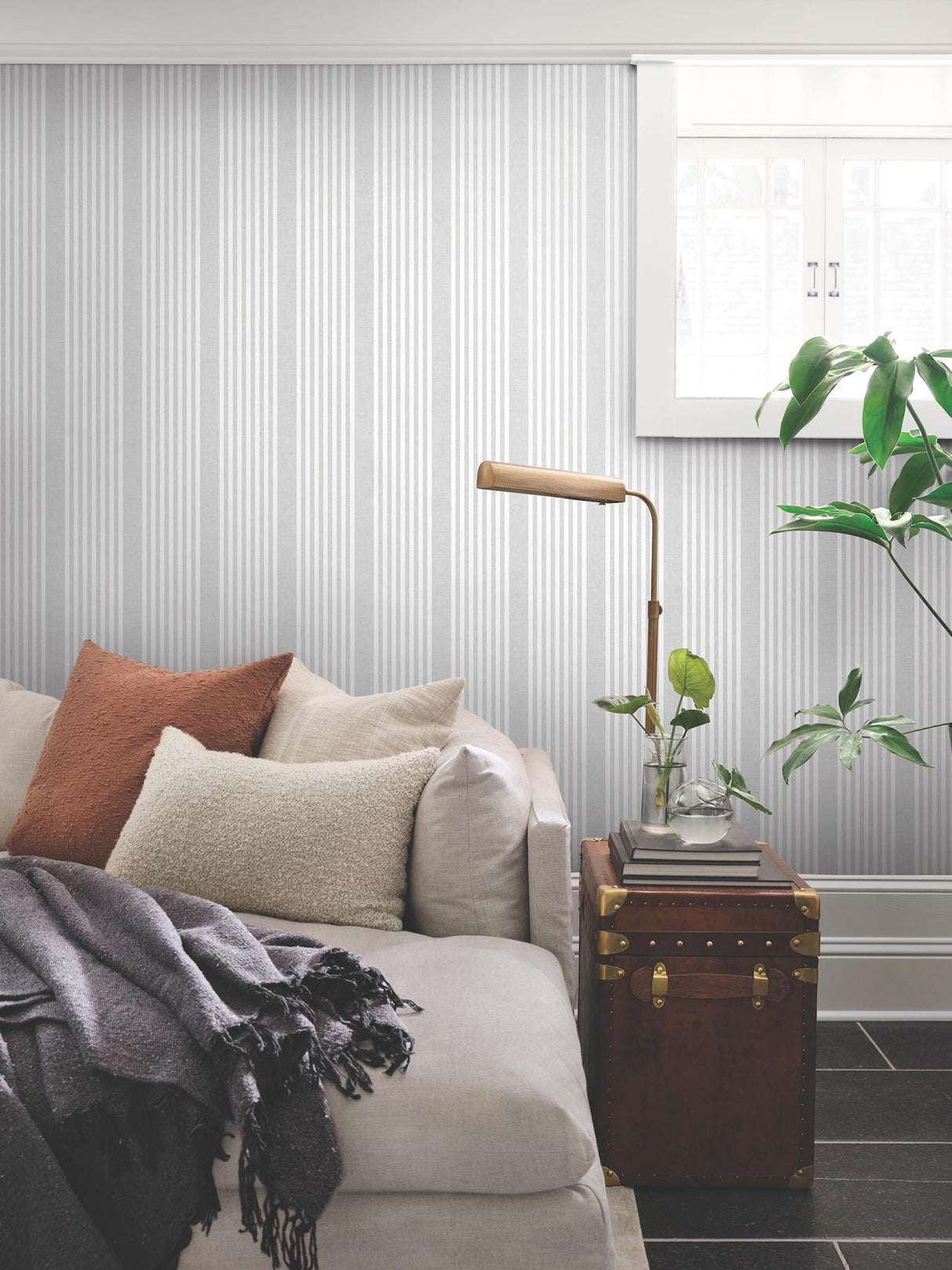 Magnolia Home French Linen Stripe Grey Wallpaper