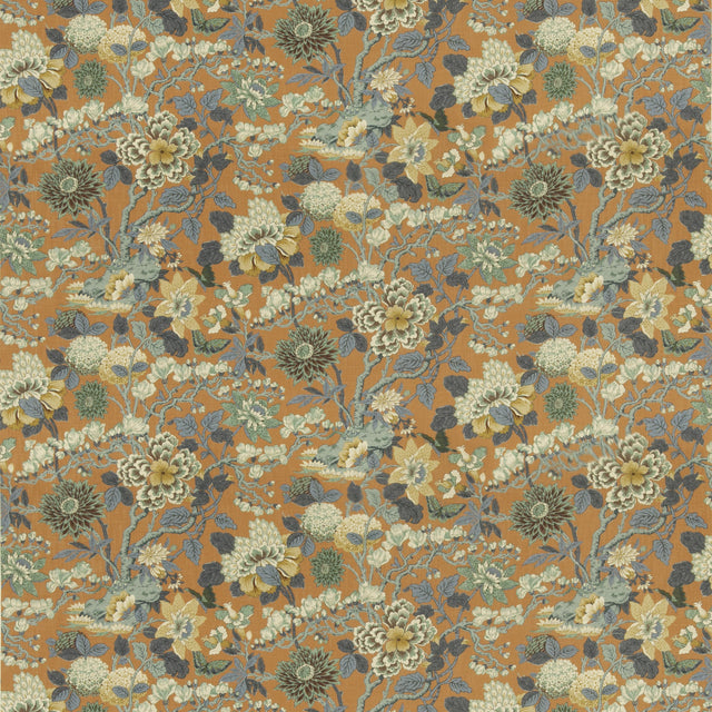 G P & J Baker LITTLE MAGNOLIA TEAL/ORANGE Fabric