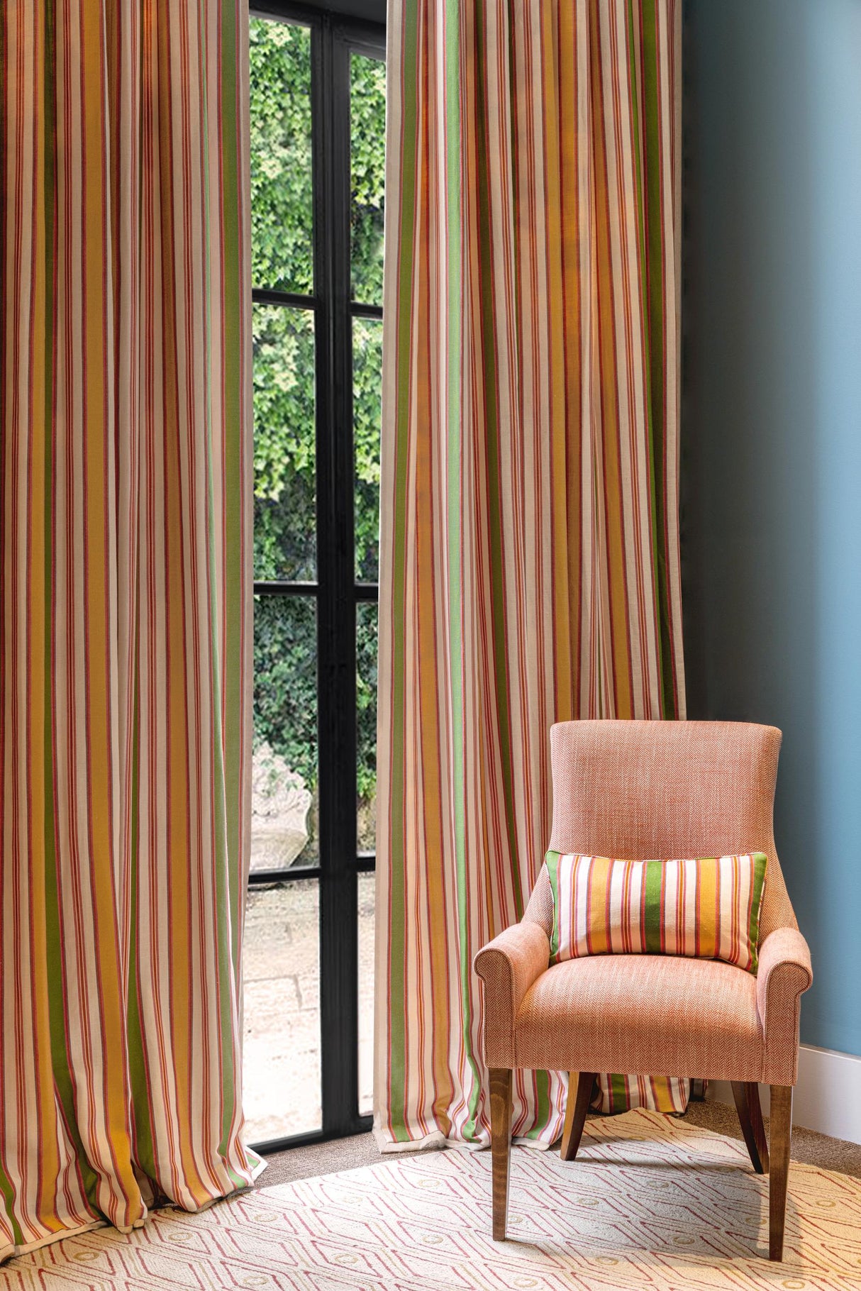 G P & J Baker MELBOURNE STRIPE EMERALD/YELLOW Fabric