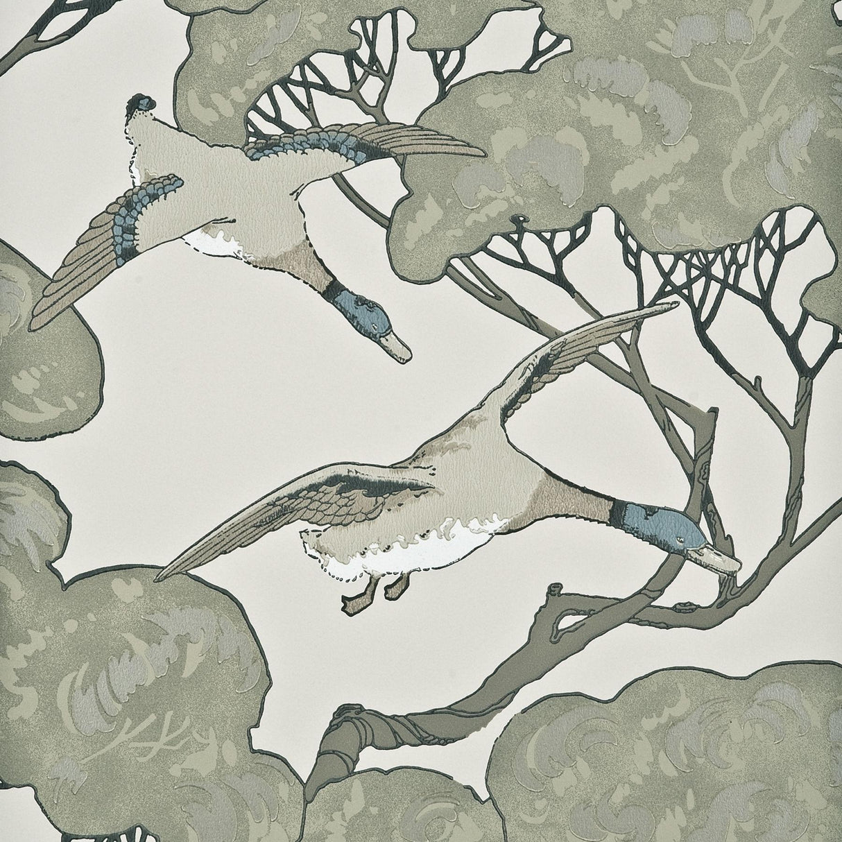 Mulberry FLYING DUCKS SILVER/TAUPE Wallpaper