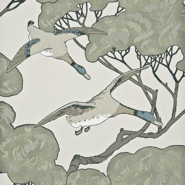 Mulberry FLYING DUCKS SILVER/TAUPE Wallpaper