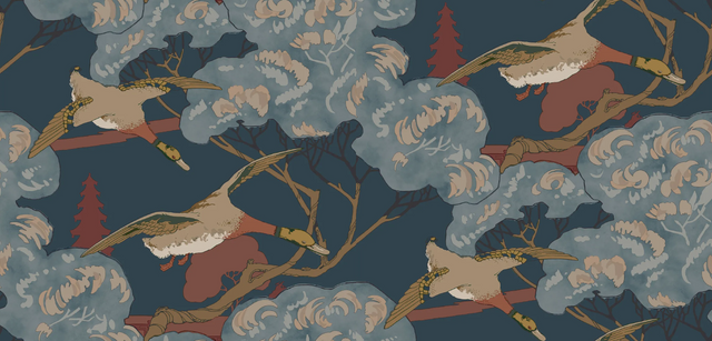Mulberry GRAND FLYING DUCKS RED/BLUE Wallpaper