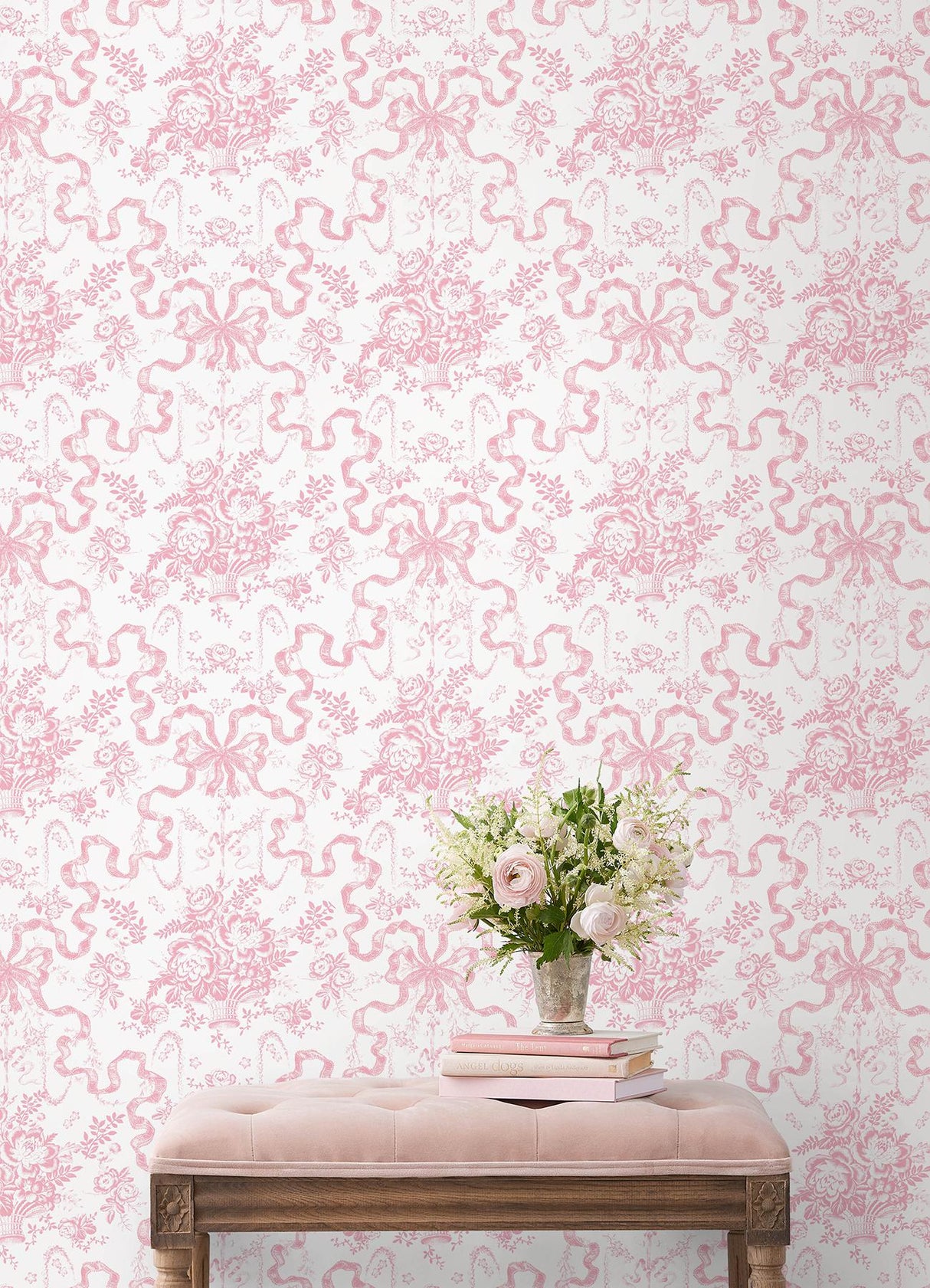 A-Street Prints Fairytale Peony Pink Toile Wallpaper