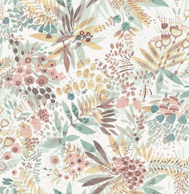 Brewster Home Fashions NuWallpaper None Flowers Teal Peach Wallpaper