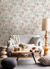 Brewster Home Fashions NuWallpaper None Flowers Teal Peach Wallpaper