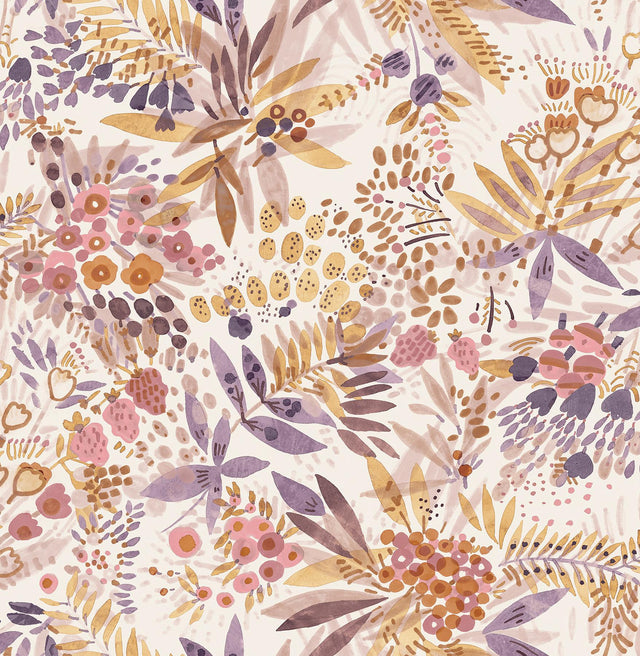 Brewster Home Fashions NuWallpaper None Flowers Plum Ochre Wallpaper