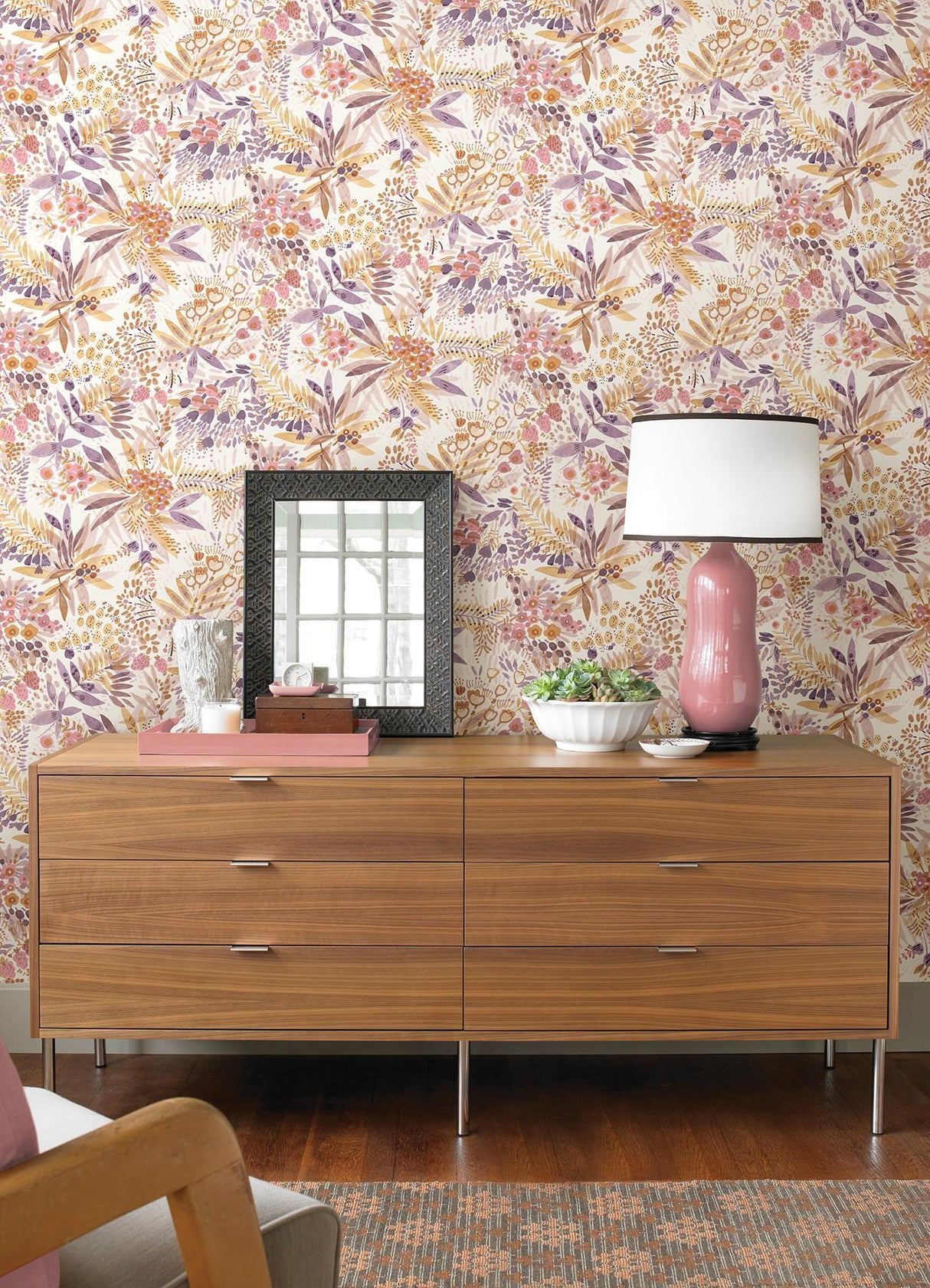 Brewster Home Fashions NuWallpaper None Flowers Plum Ochre Wallpaper