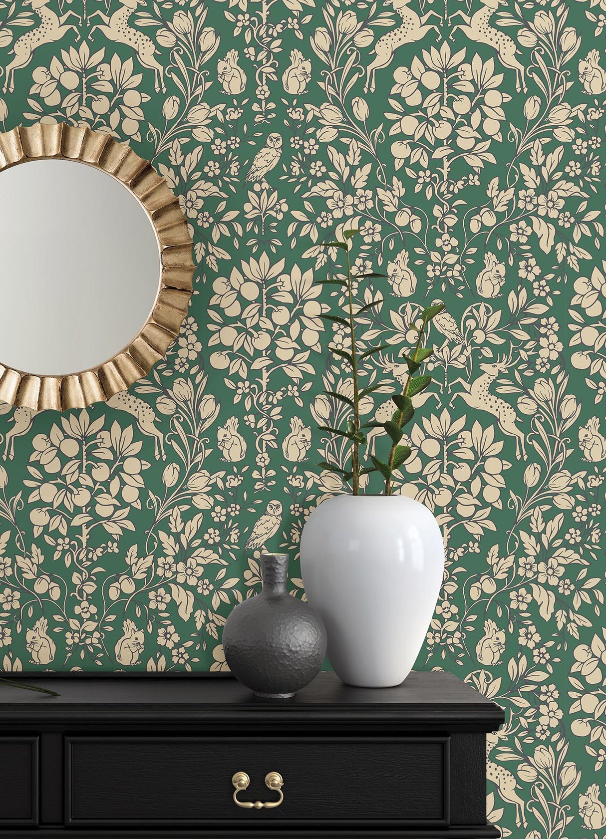 Brewster Home Fashions NuWallpaper None Deer Emerald Wallpaper