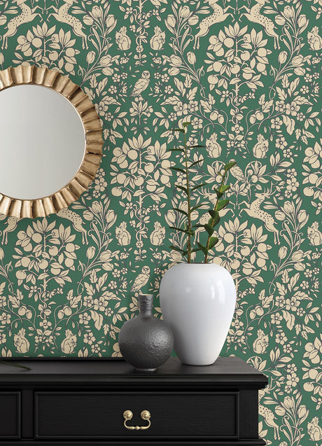 Brewster Home Fashions NuWallpaper None Deer Emerald Wallpaper