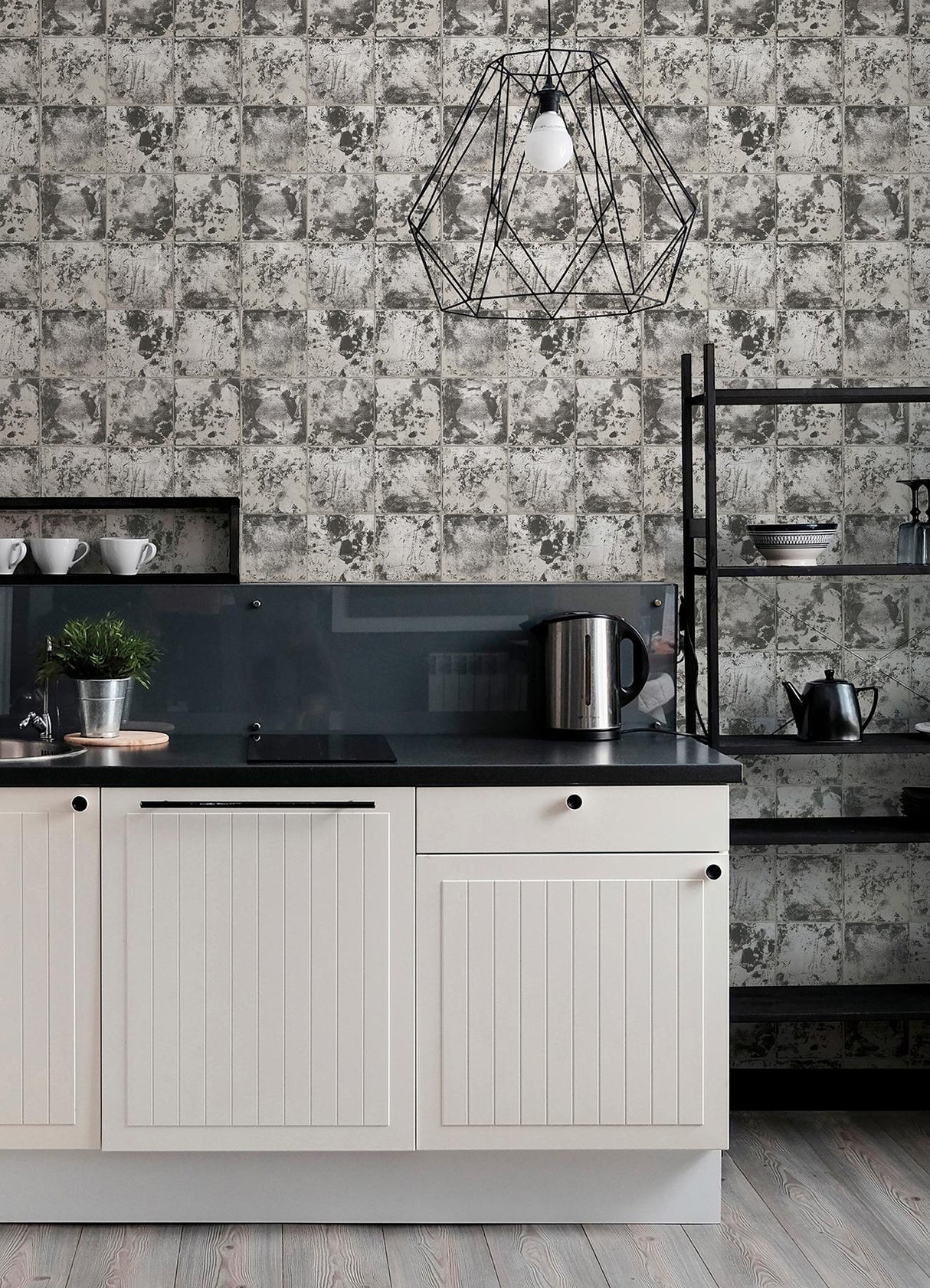 Brewster Home Fashions NuWallpaper None Tiles Charcoal Wallpaper