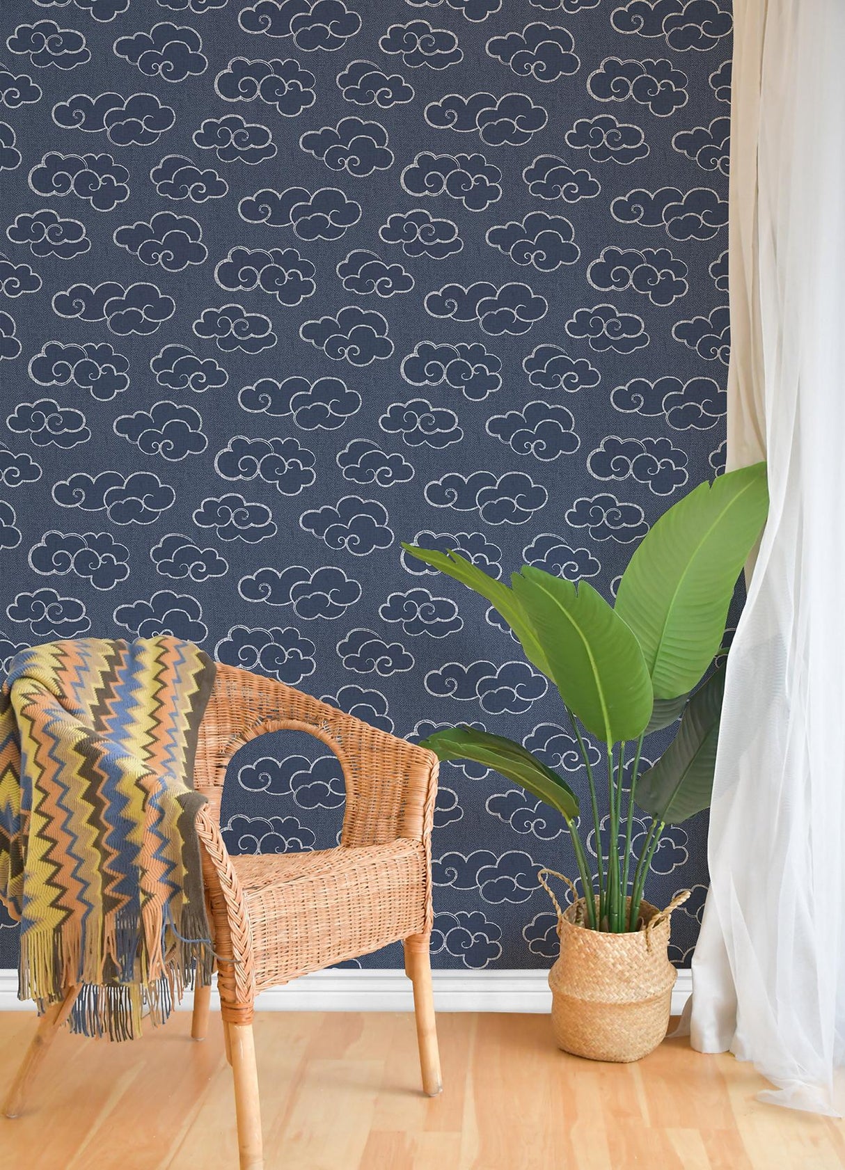 Brewster Home Fashions NuWallpaper None Clouds Navy Wallpaper
