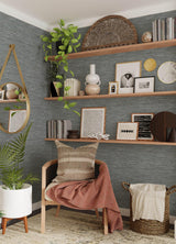 Brewster Home Fashions NuWallpaper None Faux Grasscloth Blue Wallpaper