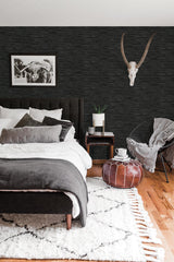 Brewster Home Fashions NuWallpaper None Faux Grasscloth Black Wallpaper