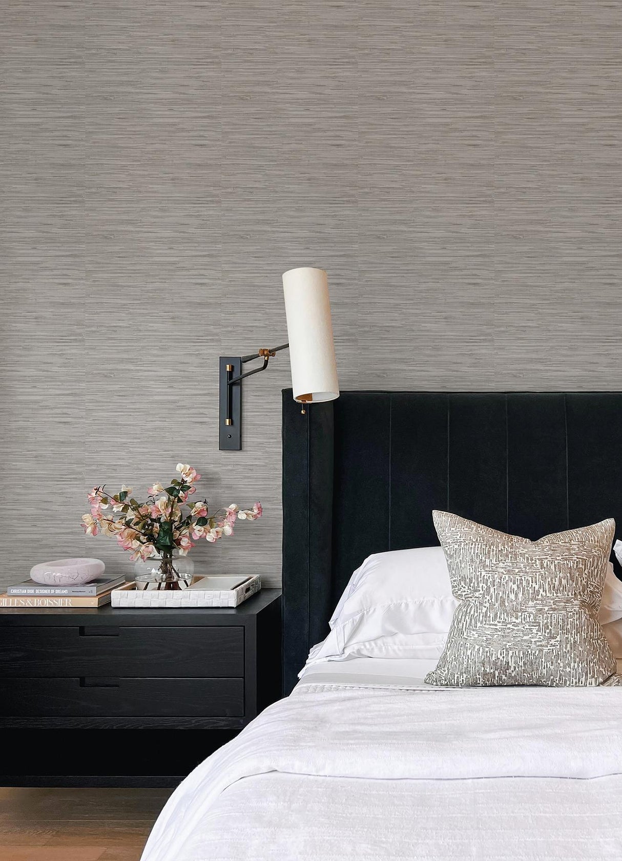 Brewster Home Fashions NuWallpaper None Faux Grasscloth Grey Wallpaper