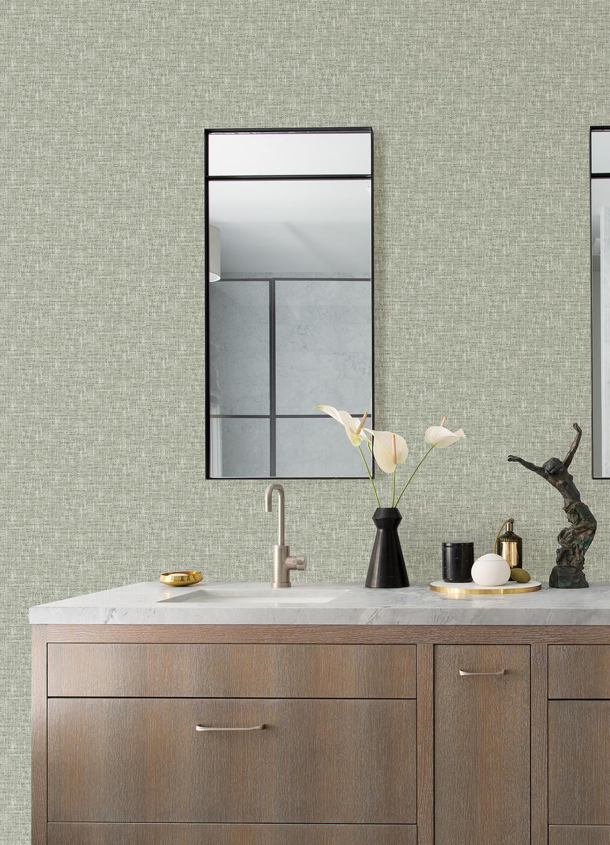 Brewster Home Fashions NuWallpaper None Fabric Textures Sage Wallpaper