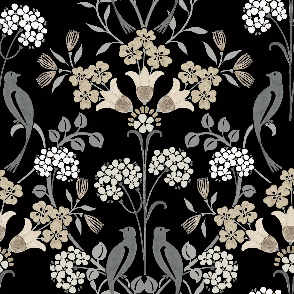 Brewster Home Fashions NuWallpaper None Damask Black & Neutral Wallpaper