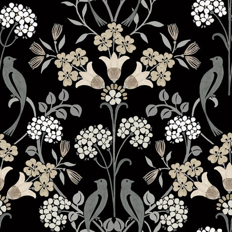 Brewster Home Fashions NuWallpaper None Damask Black & Neutral Wallpaper