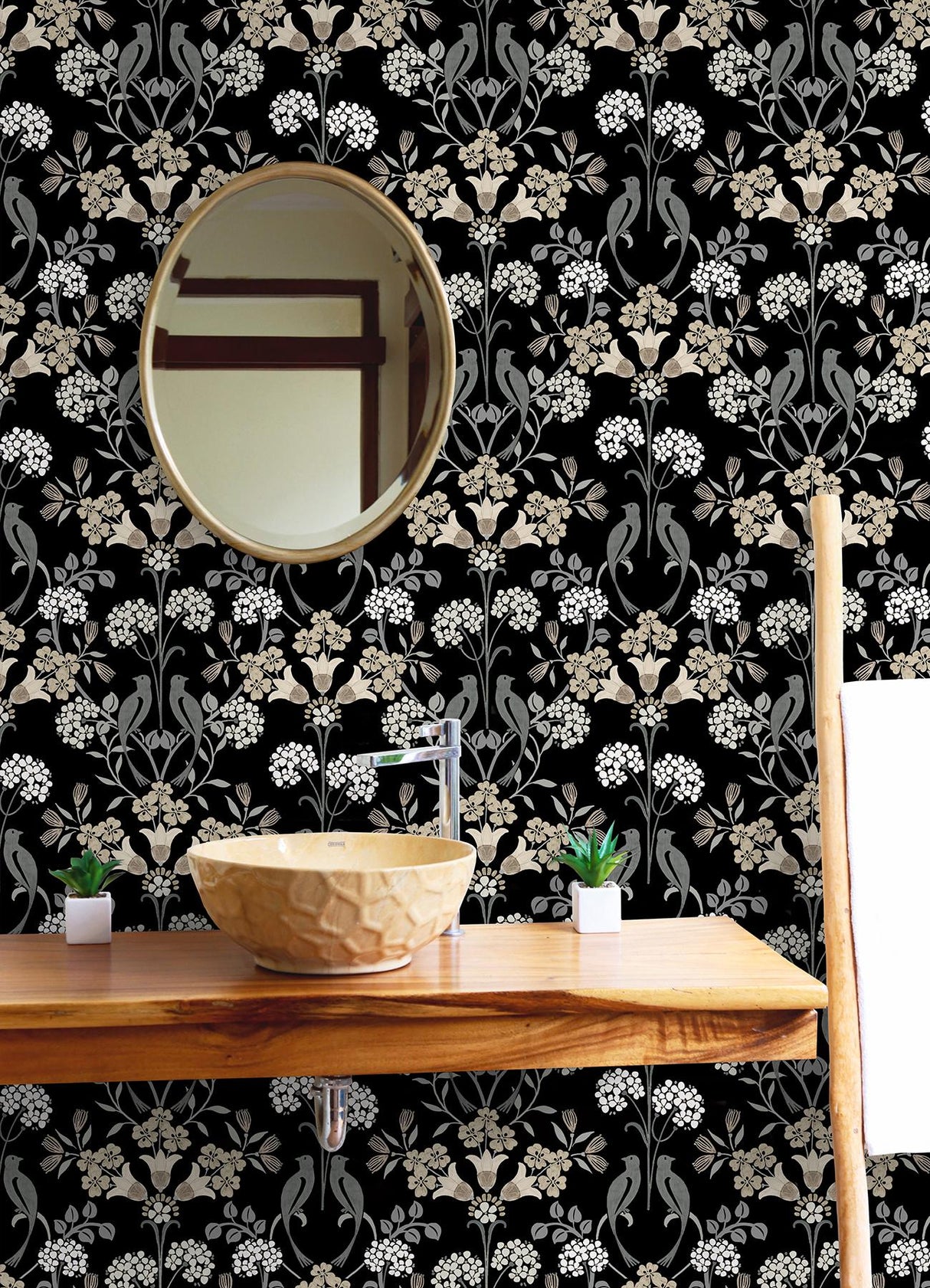 Brewster Home Fashions NuWallpaper None Damask Black & Neutral Wallpaper