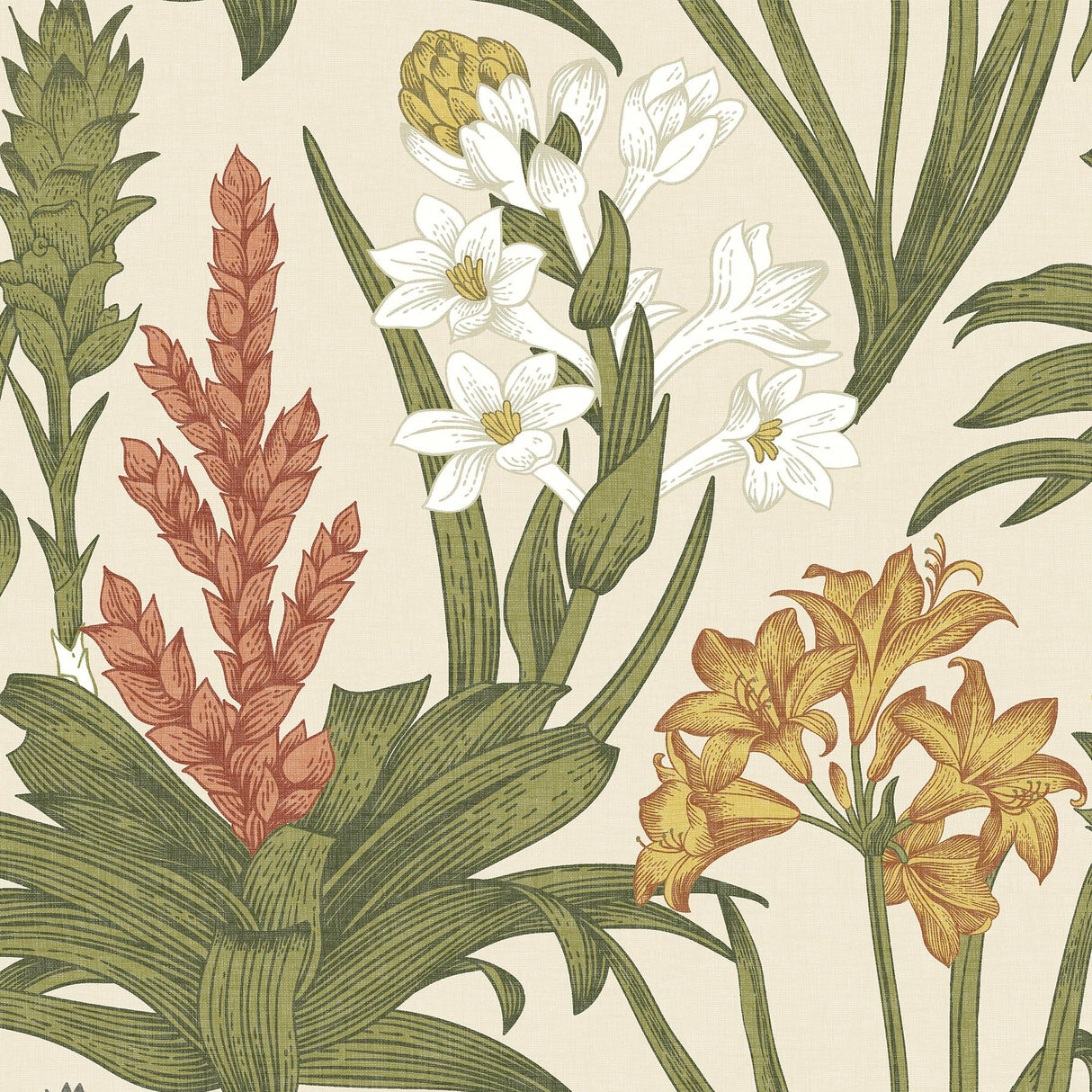 Brewster Home Fashions NuWallpaper None Flowers Linen & Olive Wallpaper