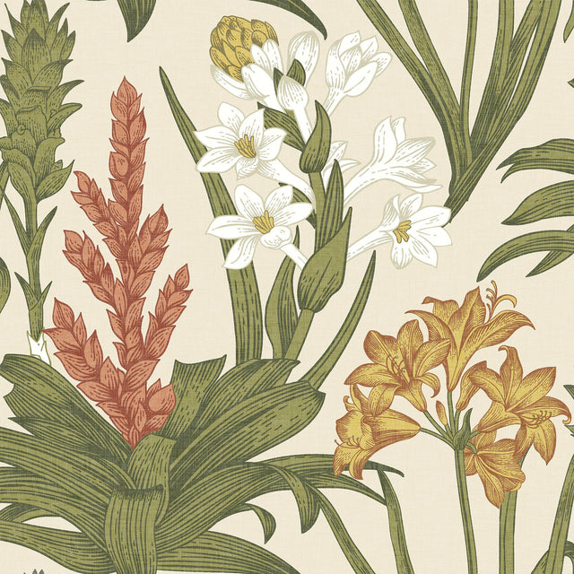 Brewster Home Fashions NuWallpaper None Flowers Linen & Olive Wallpaper