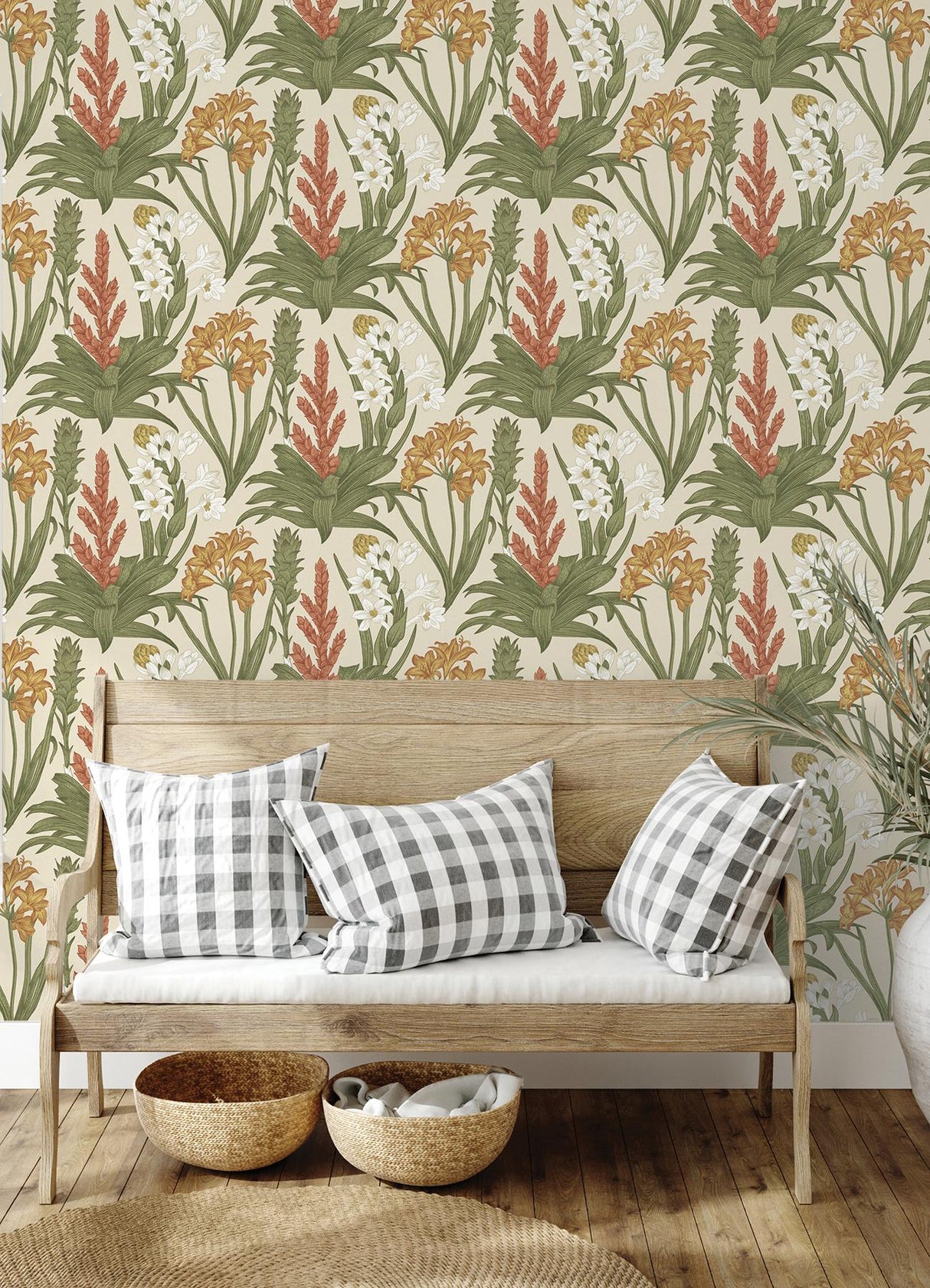 Brewster Home Fashions NuWallpaper None Flowers Linen & Olive Wallpaper