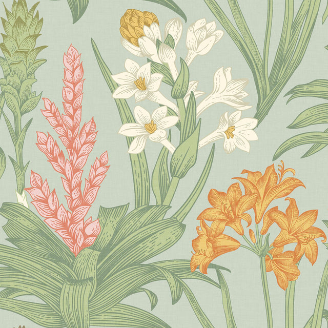 Brewster Home Fashions NuWallpaper None Flowers Jade & Pink Wallpaper
