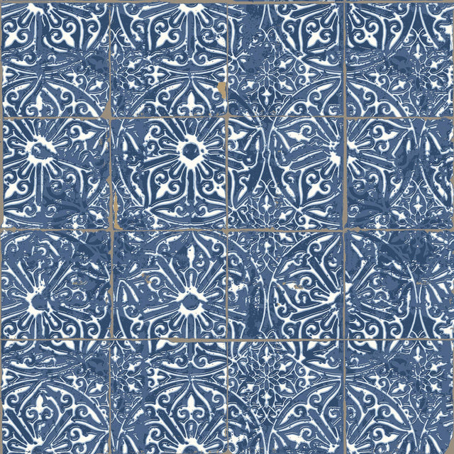 Brewster Home Fashions NuWallpaper None Tiles Cobalt Sea Wallpaper
