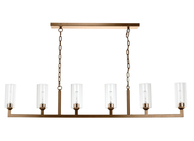 Jamie Young Linear 6-Light Steel Chandelier, Antique Brass
