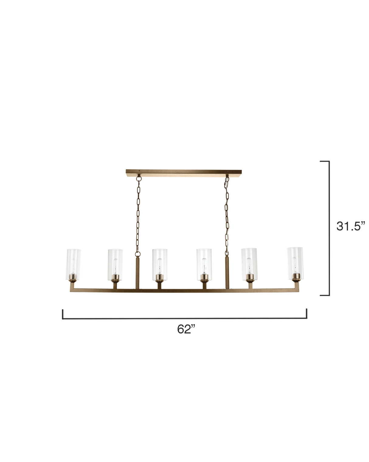 Jamie Young Linear 6-Light Steel Chandelier, Antique Brass