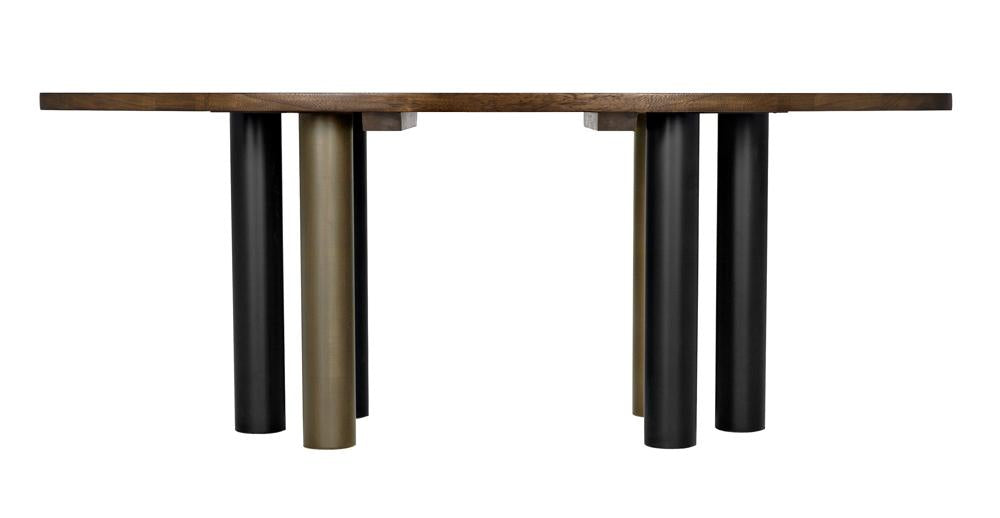 NOIR Journal Oval Dining Table Dark Walnut with Black & Aged Brass Iron Base
