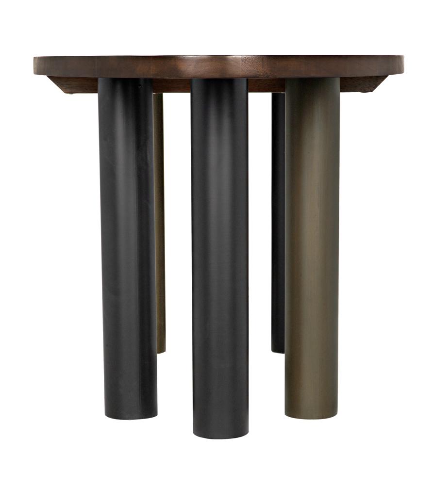NOIR Journal Oval Dining Table Dark Walnut with Black & Aged Brass Iron Base