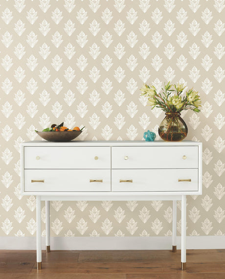 York Lotus Motif Cream & White Wallpaper