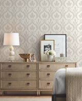 York Wallcoverings Adirondack Damask Beige & White Wallpaper