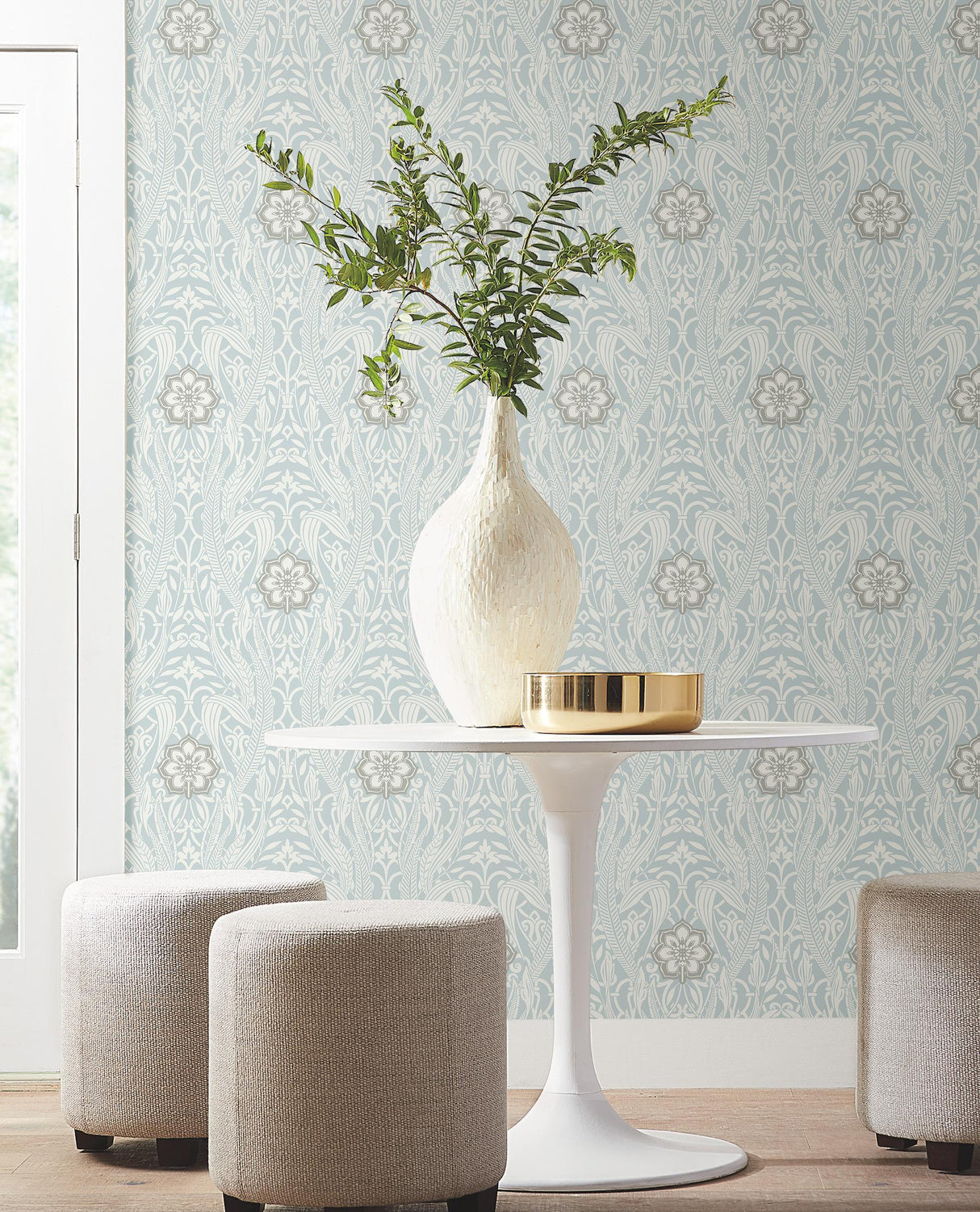 York Wallcoverings Gatsby Damask Blue Wallpaper